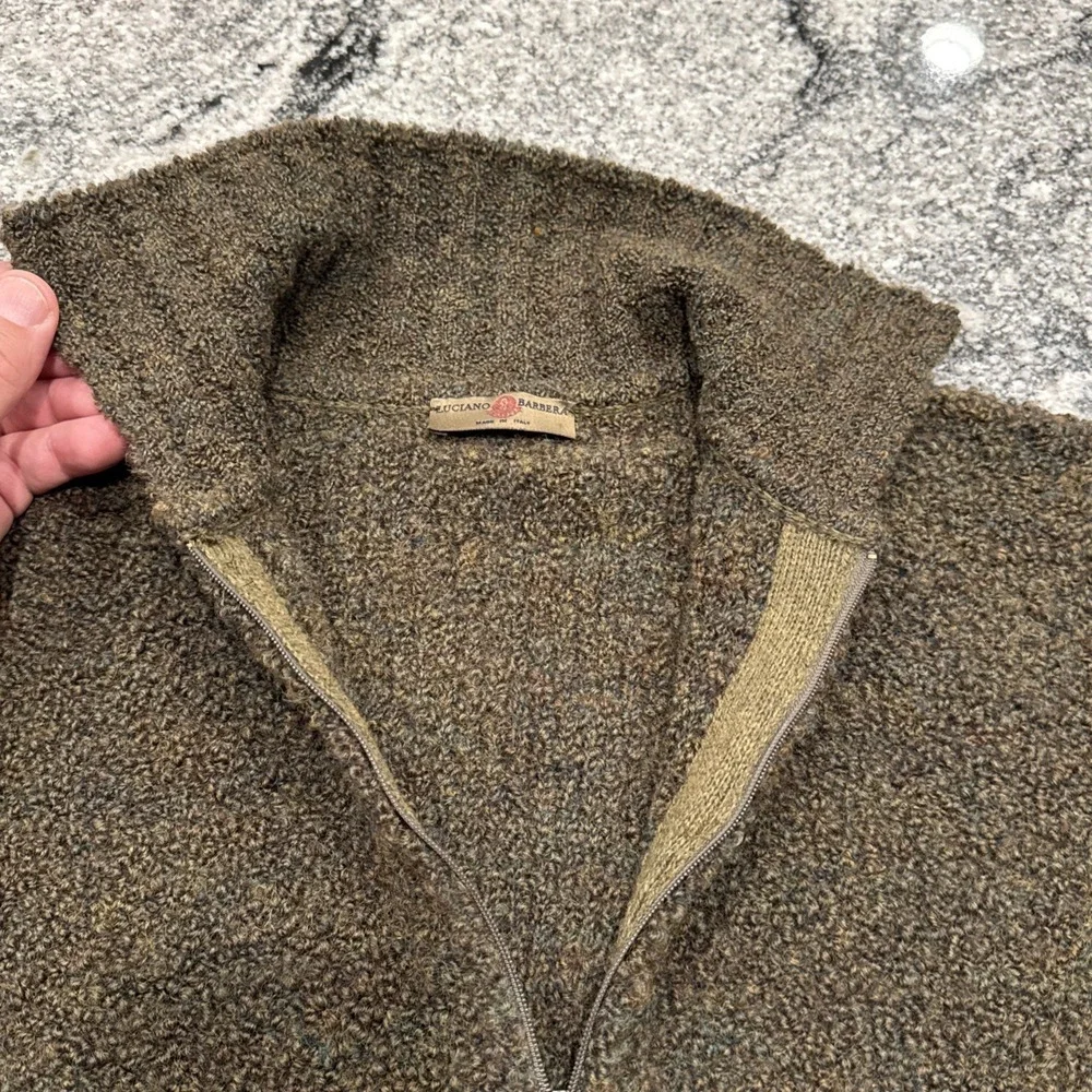 Luciano Barbera 1/4 Zip Pullover Sweater Size 53 US L Green Lana‎ Wool  #967